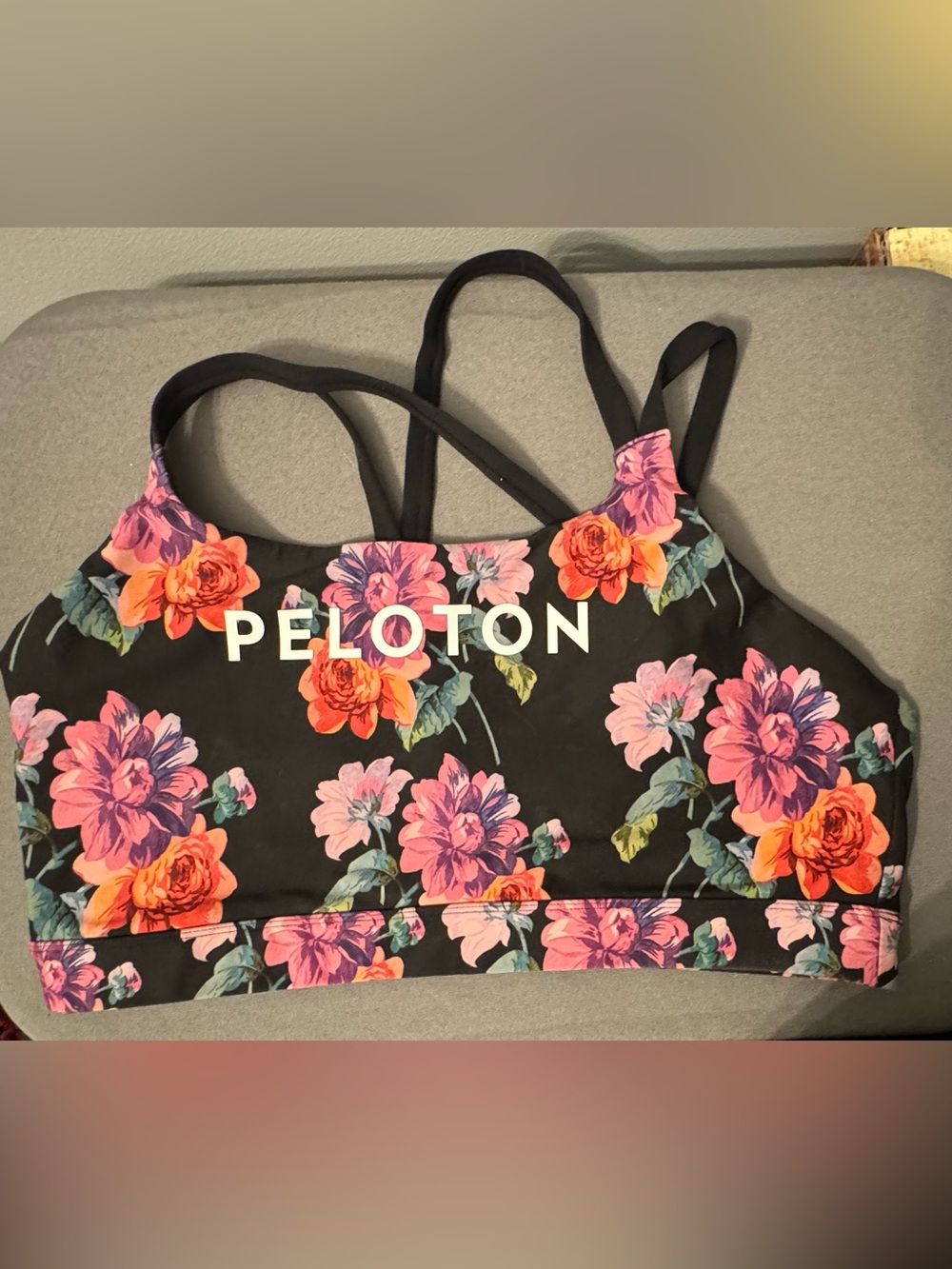 Peloton Black Floral Strappy Sports Bra